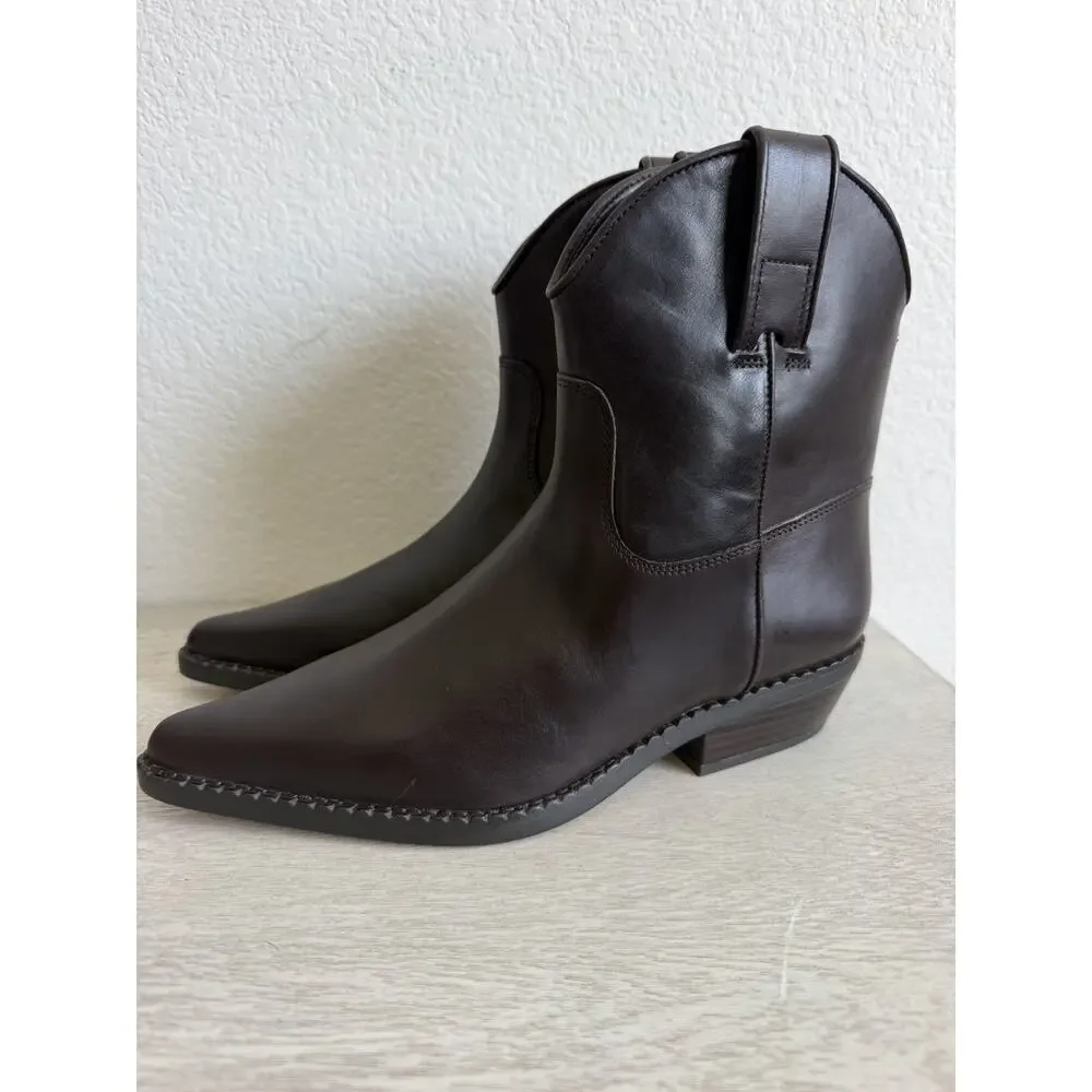 Michael Kors Noemie Women's Brown Leather Pull-On Ankle Bootie Pointed W 5.5